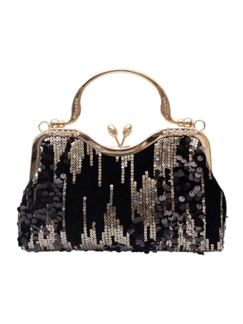Vintage Sequin Velvet Evening Bag Flower Hardware Clutch for Banquet Wedding